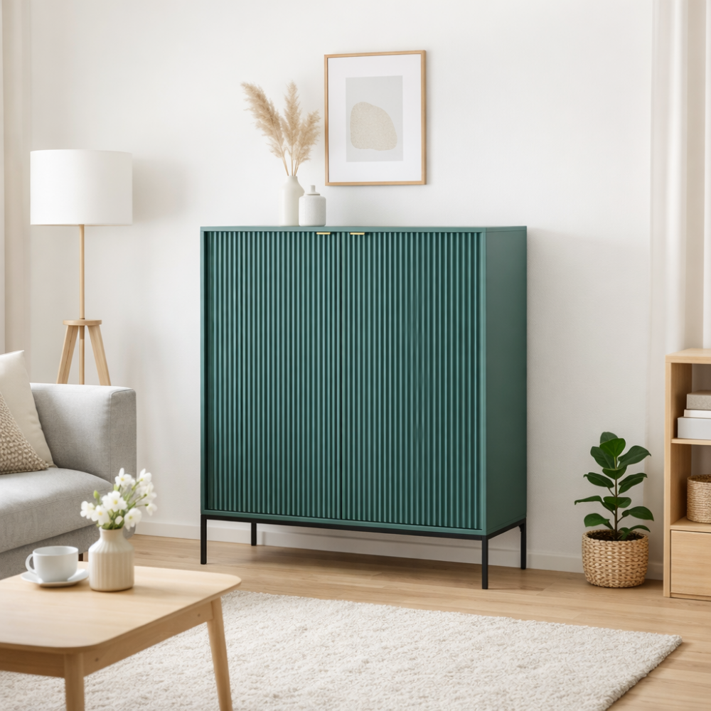 Kommode NANAIMO K104 - Grün - Goldene Griffe - Breite 104 cm, Höhe 125 cm, Tiefe 39 cm – Bild 2