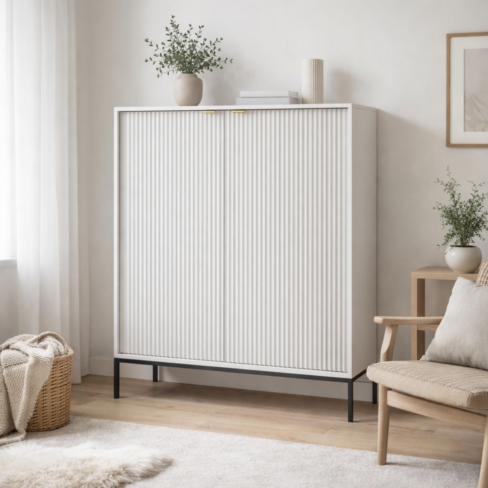 Kommode NANAIMO K104 - Grau - Goldene Griffe - Breite 104 cm, Höhe 125 cm, Tiefe 39 cm – Bild 2