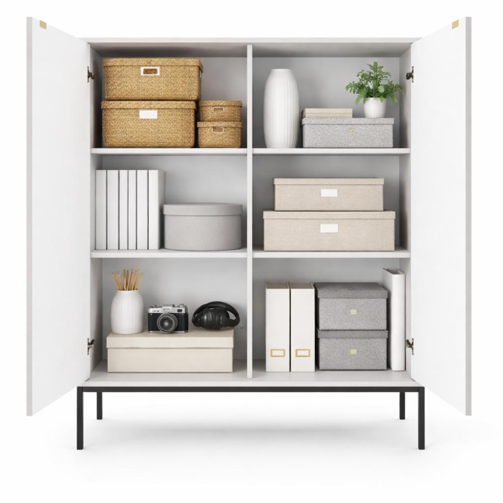 Kommode NANAIMO K104 - Grau - Goldene Griffe - Breite 104 cm, Höhe 125 cm, Tiefe 39 cm – Bild 4