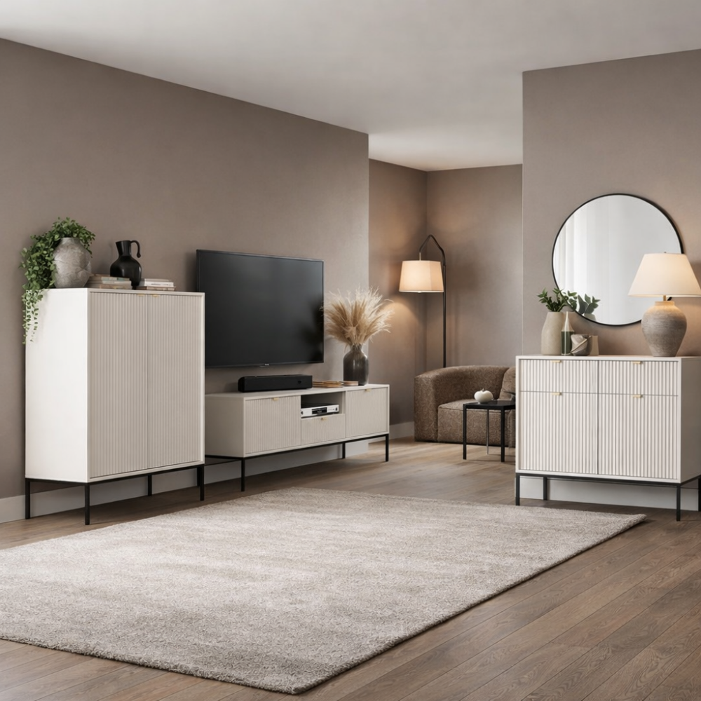 Kommode NANAIMO K104 - Grau - Goldene Griffe - Breite 104 cm, Höhe 125 cm, Tiefe 39 cm – Bild 7