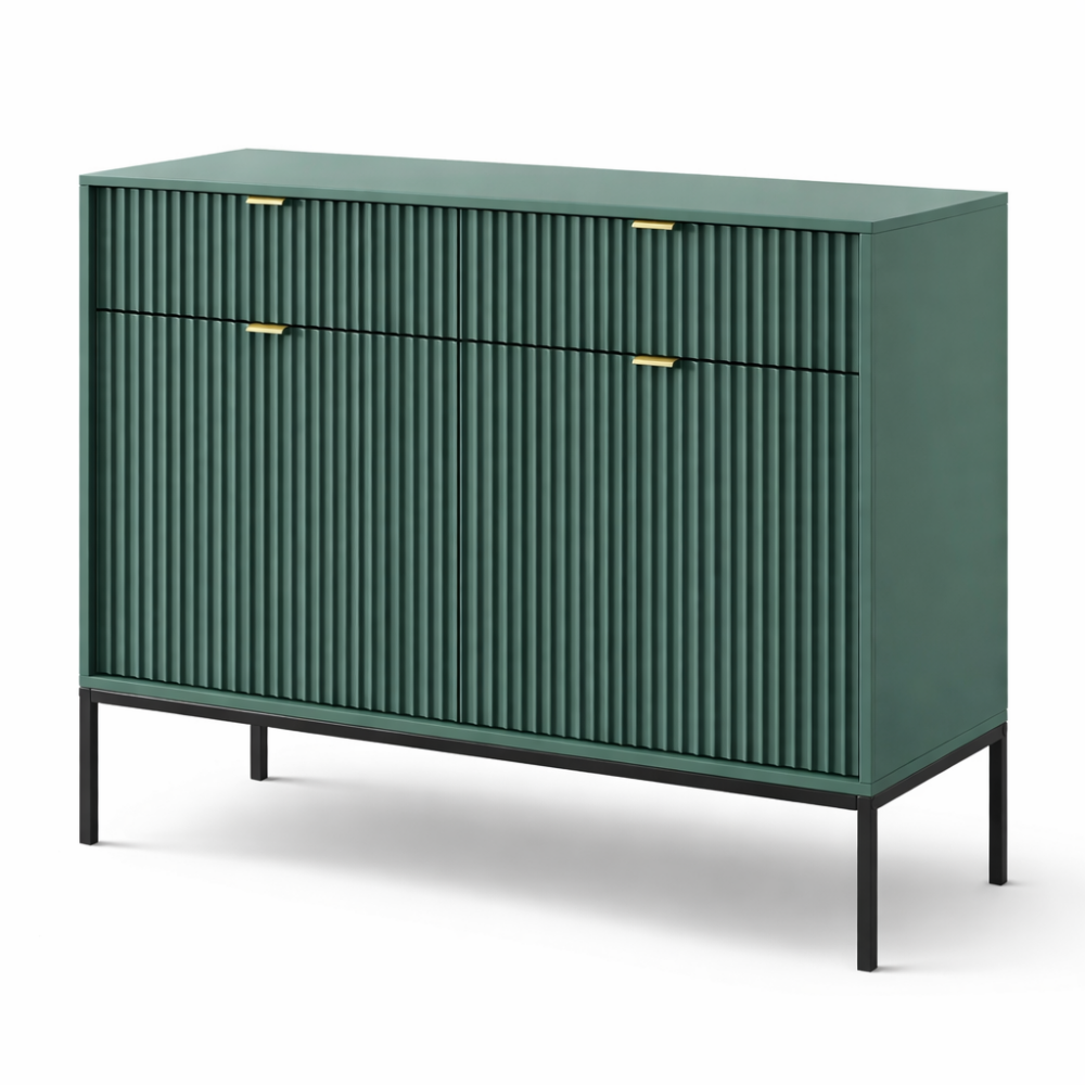 Kommode NANAIMO KSZ104 - Grün - Goldene Griffe - 2 Schubladen - Breite 104 cm, Höhe 83 cm, Tiefe 39 cm