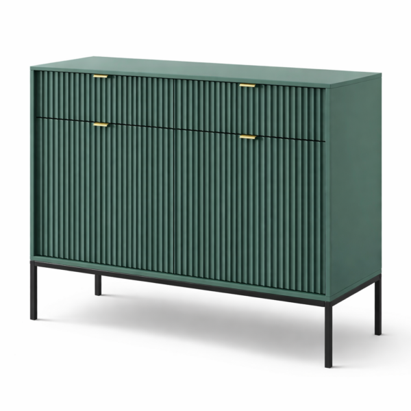 Kommode NANAIMO KSZ104 - Grün - Goldene Griffe - 2 Schubladen - Breite 104 cm, Höhe 83 cm, Tiefe 39 cm