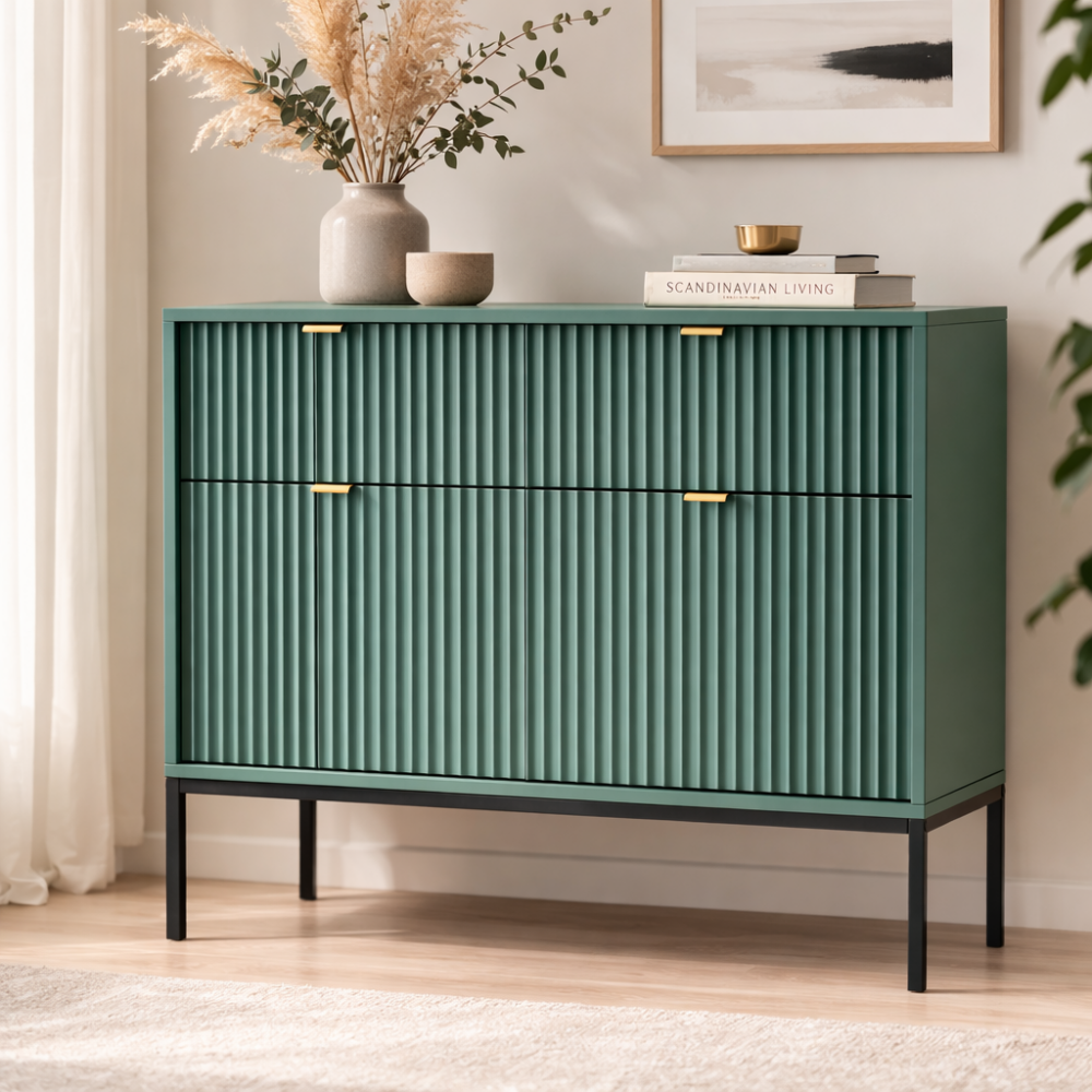 Kommode NANAIMO KSZ104 - Grün - Goldene Griffe - 2 Schubladen - Breite 104 cm, Höhe 83 cm, Tiefe 39 cm – Bild 2