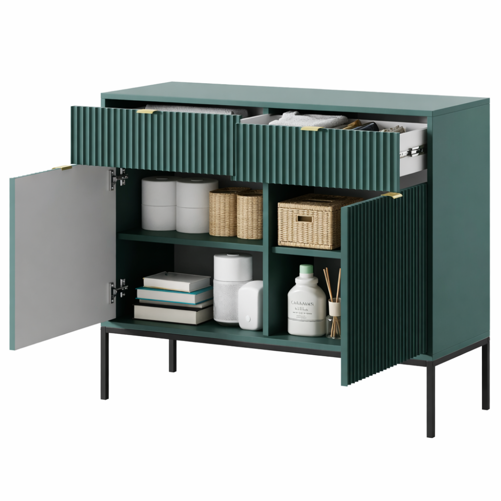 Kommode NANAIMO KSZ104 - Grün - Goldene Griffe - 2 Schubladen - Breite 104 cm, Höhe 83 cm, Tiefe 39 cm – Bild 4