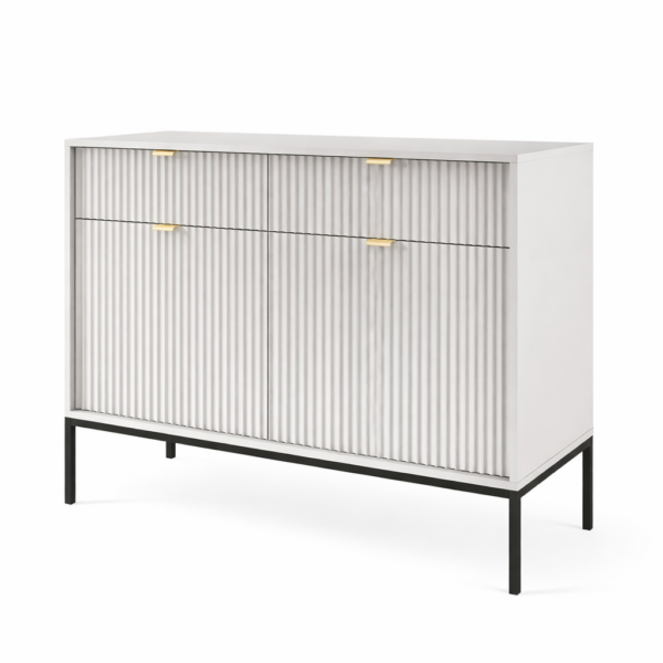 Kommode NANAIMO KSZ104 - Grau - Goldene Griffe - 2 Schubladen - Breite 104 cm, Höhe 83 cm, Tiefe 39 cm