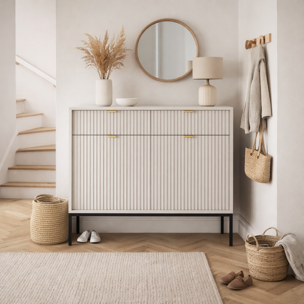 Kommode NANAIMO KSZ104 - Grau - Goldene Griffe - 2 Schubladen - Breite 104 cm, Höhe 83 cm, Tiefe 39 cm – Bild 2