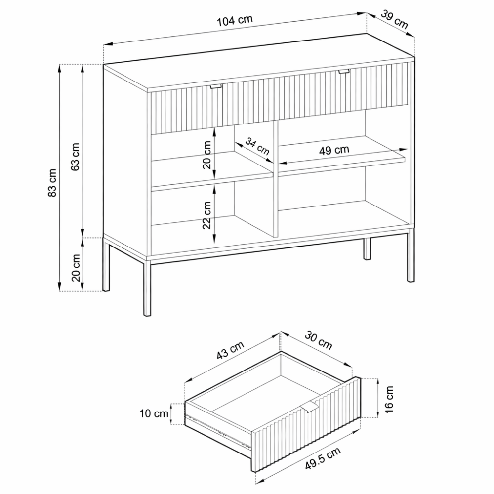 Kommode NANAIMO KSZ104 - Grau - Goldene Griffe - 2 Schubladen - Breite 104 cm, Höhe 83 cm, Tiefe 39 cm – Bild 3