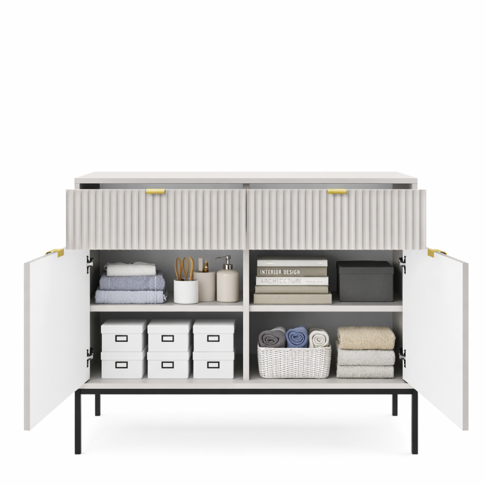 Kommode NANAIMO KSZ104 - Grau - Goldene Griffe - 2 Schubladen - Breite 104 cm, Höhe 83 cm, Tiefe 39 cm – Bild 4