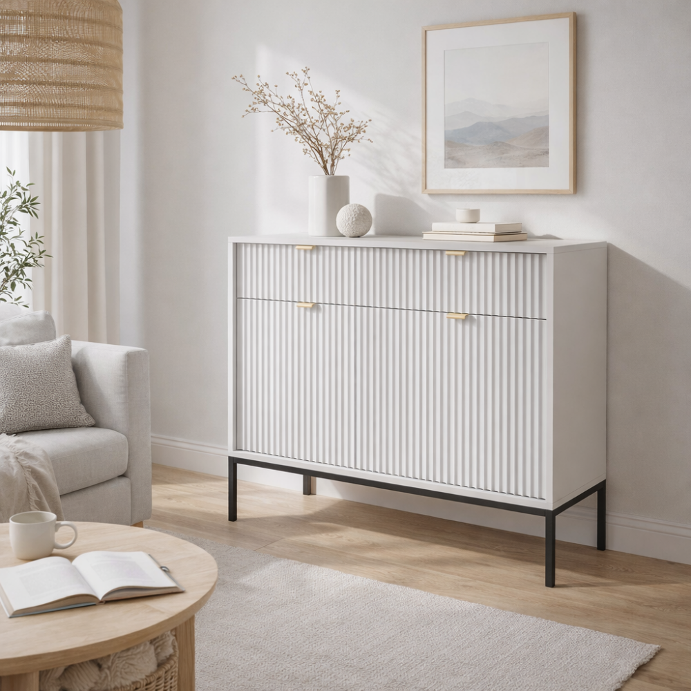 Kommode NANAIMO KSZ104 - Grau - Goldene Griffe - 2 Schubladen - Breite 104 cm, Höhe 83 cm, Tiefe 39 cm – Bild 6