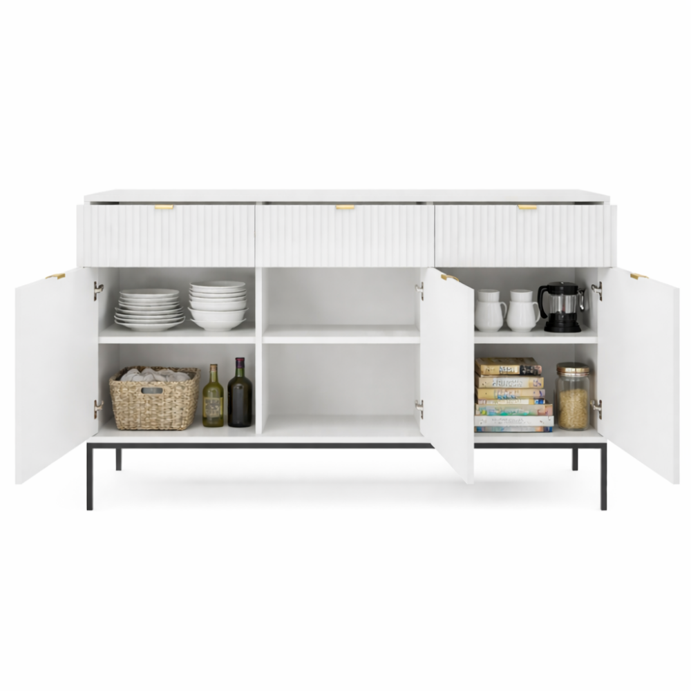 Kommode NANAIMO KSZ154 - Weiß - Goldene Griffe - 3 Schubladen - Breite 154 cm, Höhe 83 cm, Tiefe 39 cm – Bild 4