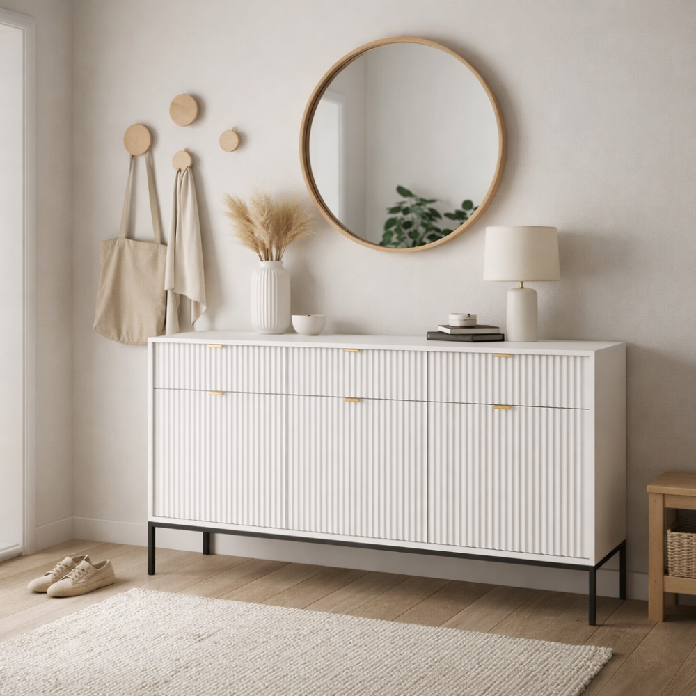 Kommode NANAIMO KSZ154 - Weiß - Goldene Griffe - 3 Schubladen - Breite 154 cm, Höhe 83 cm, Tiefe 39 cm – Bild 5