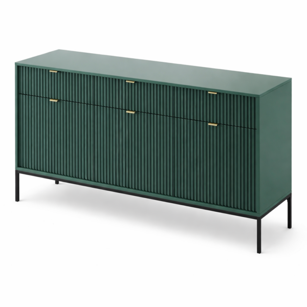 Kommode NANAIMO KSZ154 - Grün - Goldene Griffe - 3 Schubladen - Breite 154 cm, Höhe 83 cm, Tiefe 39 cm