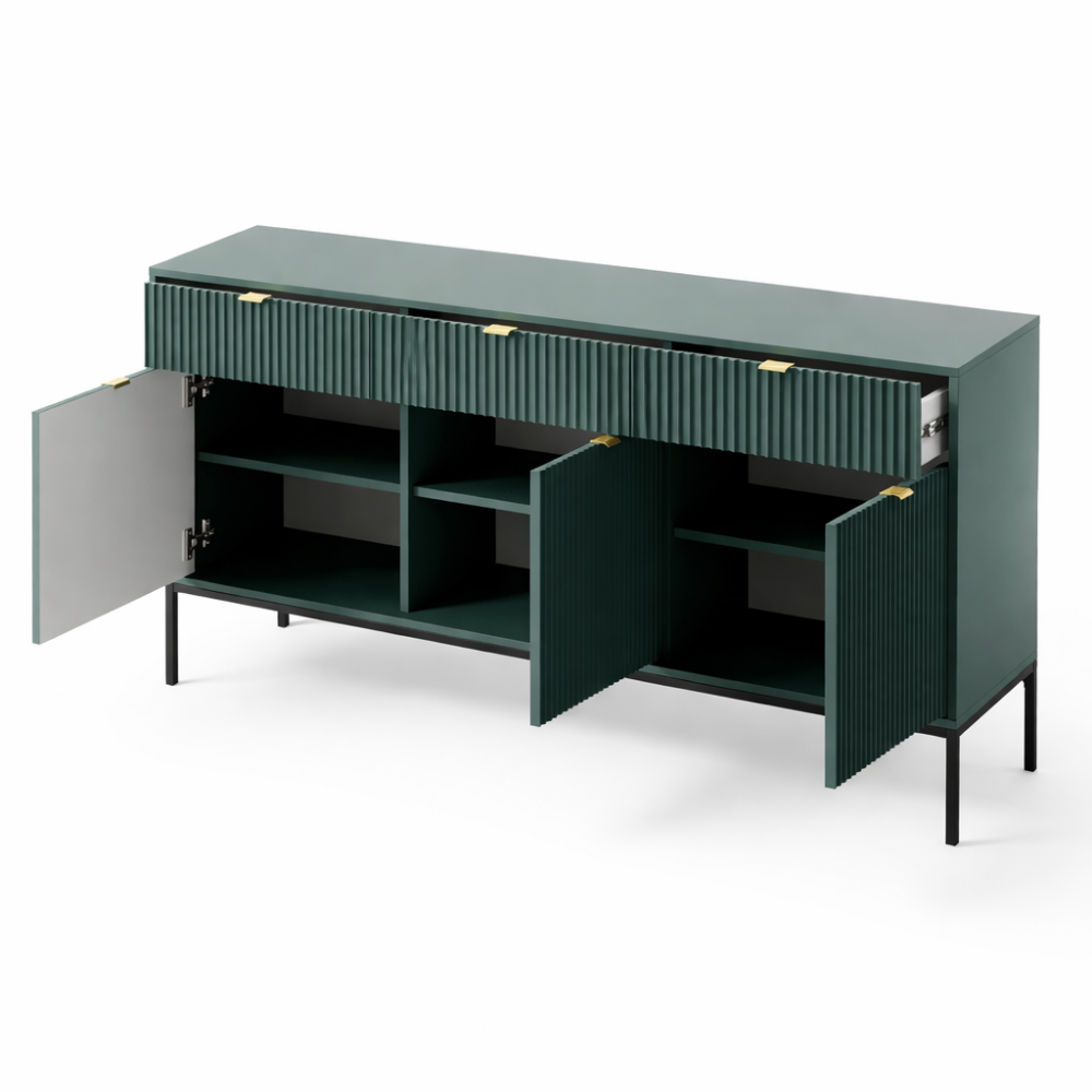 Kommode NANAIMO KSZ154 - Grün - Goldene Griffe - 3 Schubladen - Breite 154 cm, Höhe 83 cm, Tiefe 39 cm – Bild 4