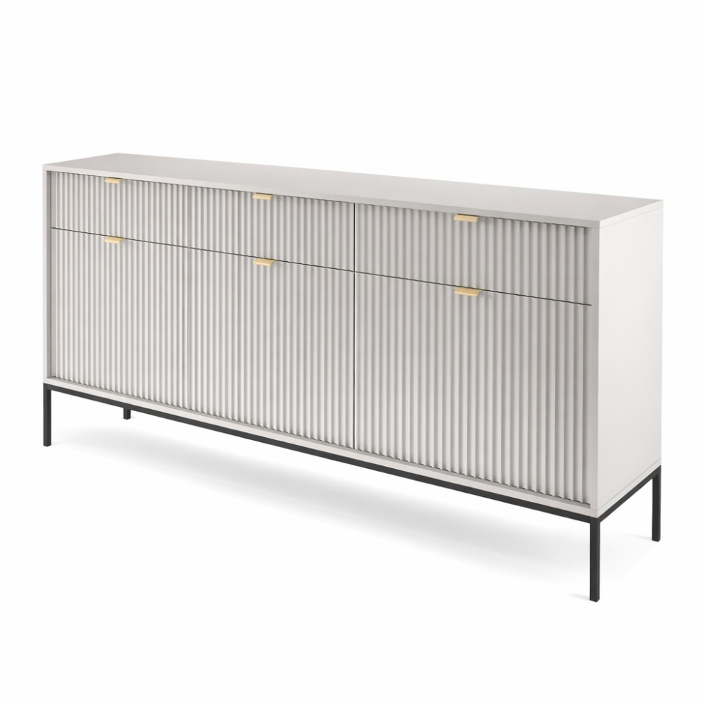 Kommode NANAIMO KSZ154 - Grau - Goldene Griffe - 3 Schubladen - Breite 154 cm, Höhe 83 cm, Tiefe 39 cm