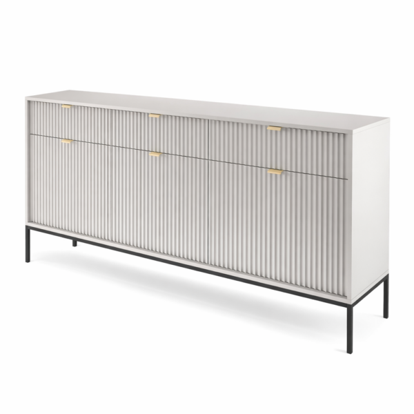Kommode NANAIMO KSZ154 - Grau - Goldene Griffe - 3 Schubladen - Breite 154 cm, Höhe 83 cm, Tiefe 39 cm