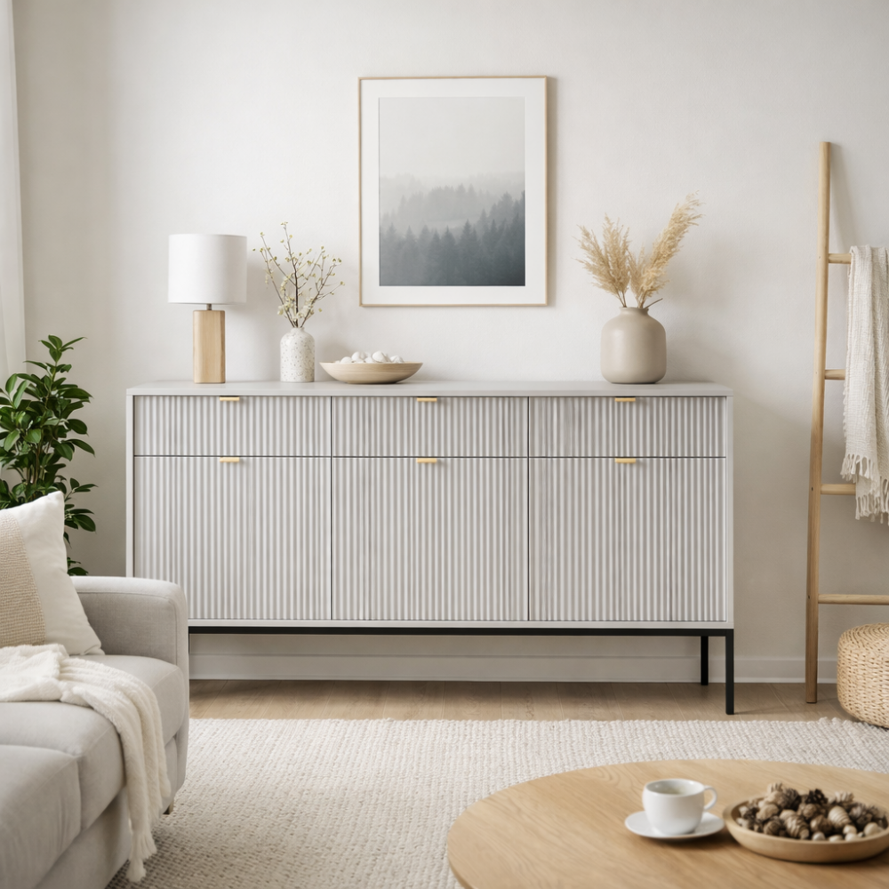 Kommode NANAIMO KSZ154 - Grau - Goldene Griffe - 3 Schubladen - Breite 154 cm, Höhe 83 cm, Tiefe 39 cm – Bild 2
