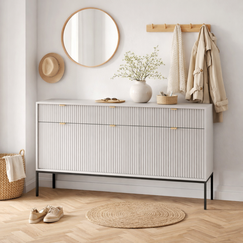 Kommode NANAIMO KSZ154 - Grau - Goldene Griffe - 3 Schubladen - Breite 154 cm, Höhe 83 cm, Tiefe 39 cm – Bild 5