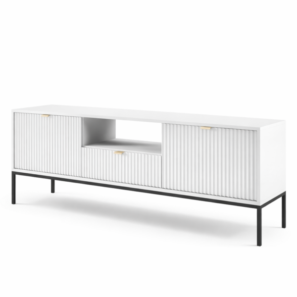 TV-Lowboard NANAIMO - Weiß - Goldene Griffe - Breite 154 cm, Höhe 56 cm, Tiefe 39 cm