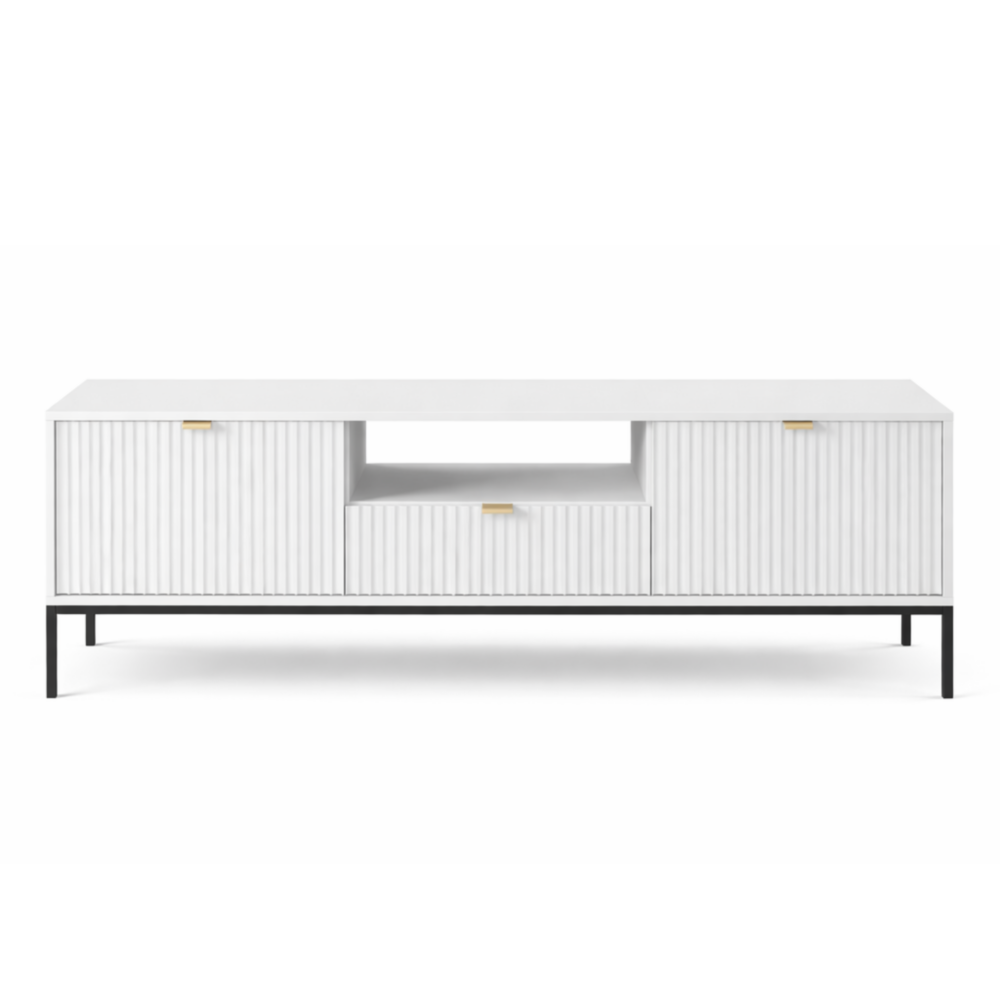 TV-Lowboard NANAIMO - Weiß - Goldene Griffe - Breite 154 cm, Höhe 56 cm, Tiefe 39 cm – Bild 6