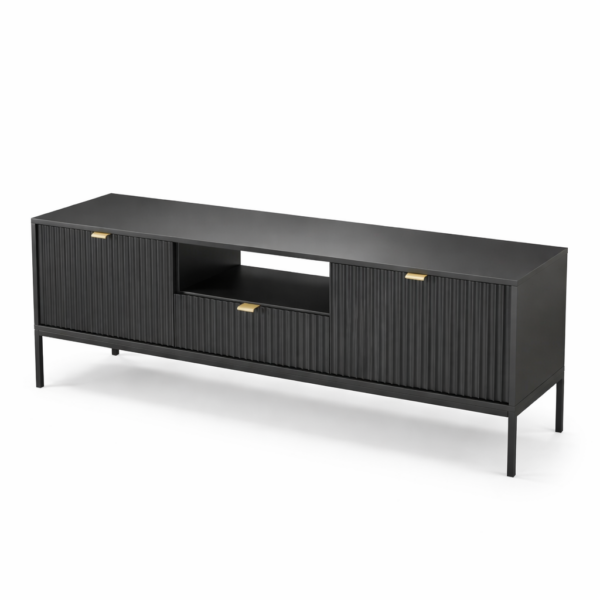 TV-Lowboard NANAIMO - Schwarz - Goldene Griffe - Breite 154 cm, Höhe 56 cm, Tiefe 39 cm
