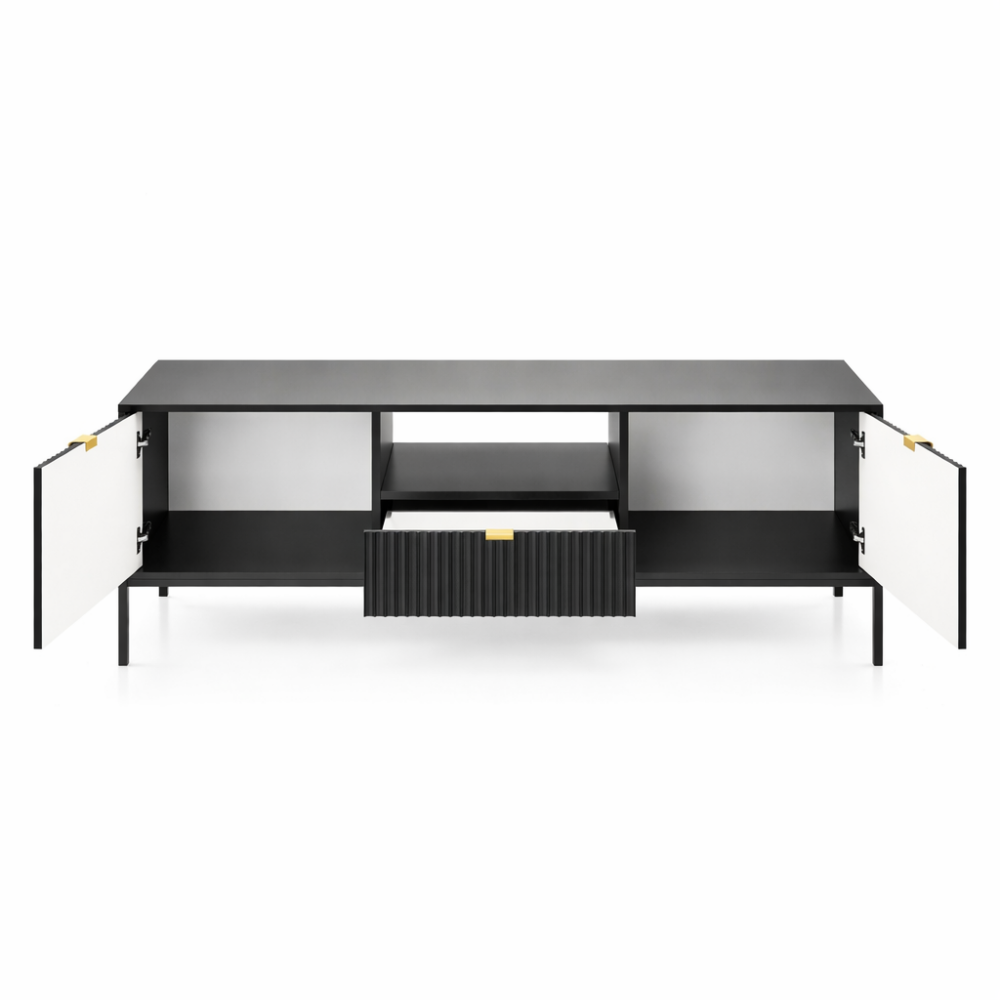 TV-Lowboard NANAIMO - Schwarz - Goldene Griffe - Breite 154 cm, Höhe 56 cm, Tiefe 39 cm – Bild 3