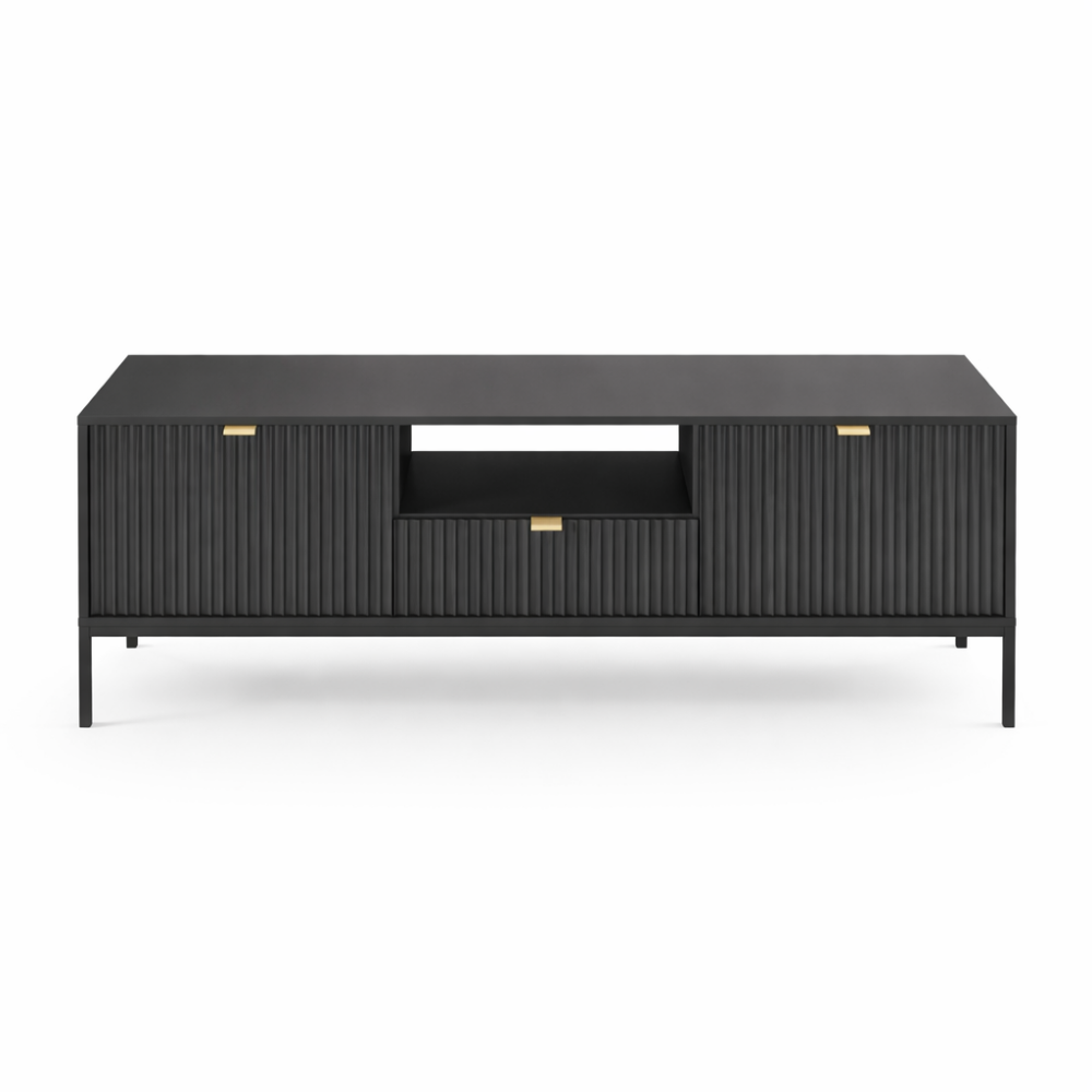 TV-Lowboard NANAIMO - Schwarz - Goldene Griffe - Breite 154 cm, Höhe 56 cm, Tiefe 39 cm – Bild 4