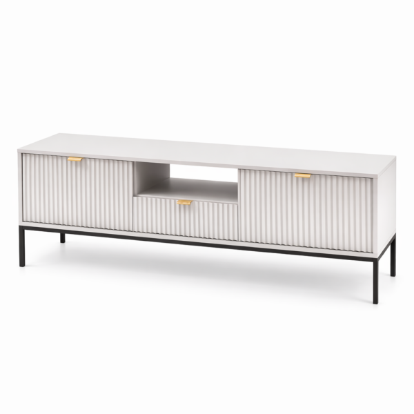 TV-Lowboard NANAIMO - Grau - Goldene Griffe - Breite 154 cm, Höhe 56 cm, Tiefe 39 cm