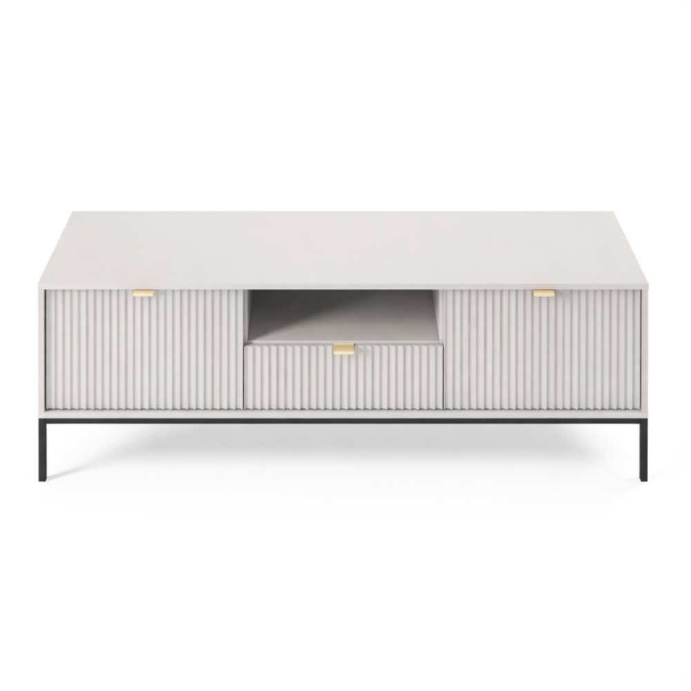 TV-Lowboard NANAIMO - Grau - Goldene Griffe - Breite 154 cm, Höhe 56 cm, Tiefe 39 cm – Bild 7