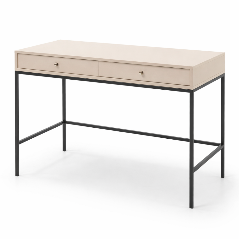 Schminktisch MONCTON - Beige - Metallgriffe - 2 Schubladen - Breite 104 cm, Höhe 77 cm, Tiefe 50 cm – Bild 1