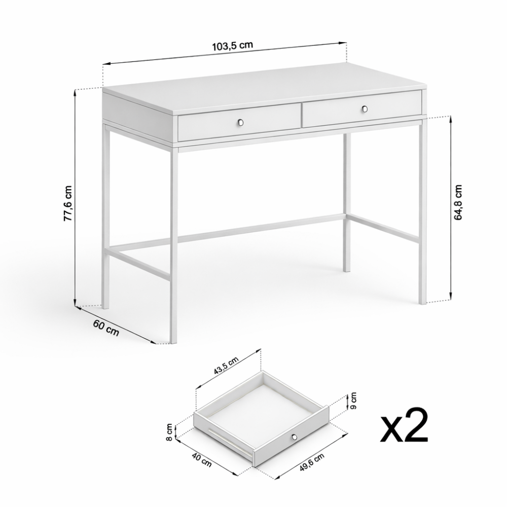 Schminktisch MONCTON - Beige - Metallgriffe - 2 Schubladen - Breite 104 cm, Höhe 77 cm, Tiefe 50 cm – Bild 3