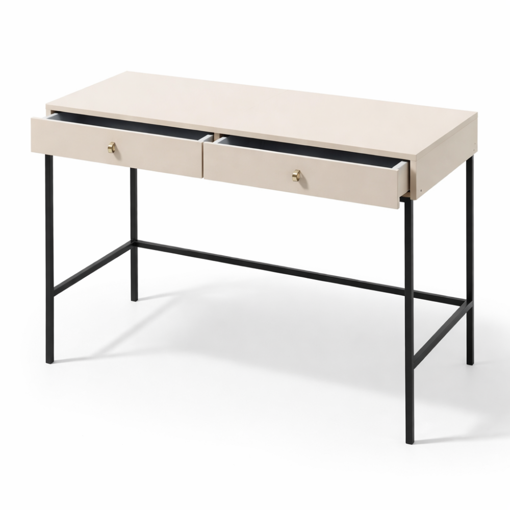 Schminktisch MONCTON - Beige - Metallgriffe - 2 Schubladen - Breite 104 cm, Höhe 77 cm, Tiefe 50 cm – Bild 4