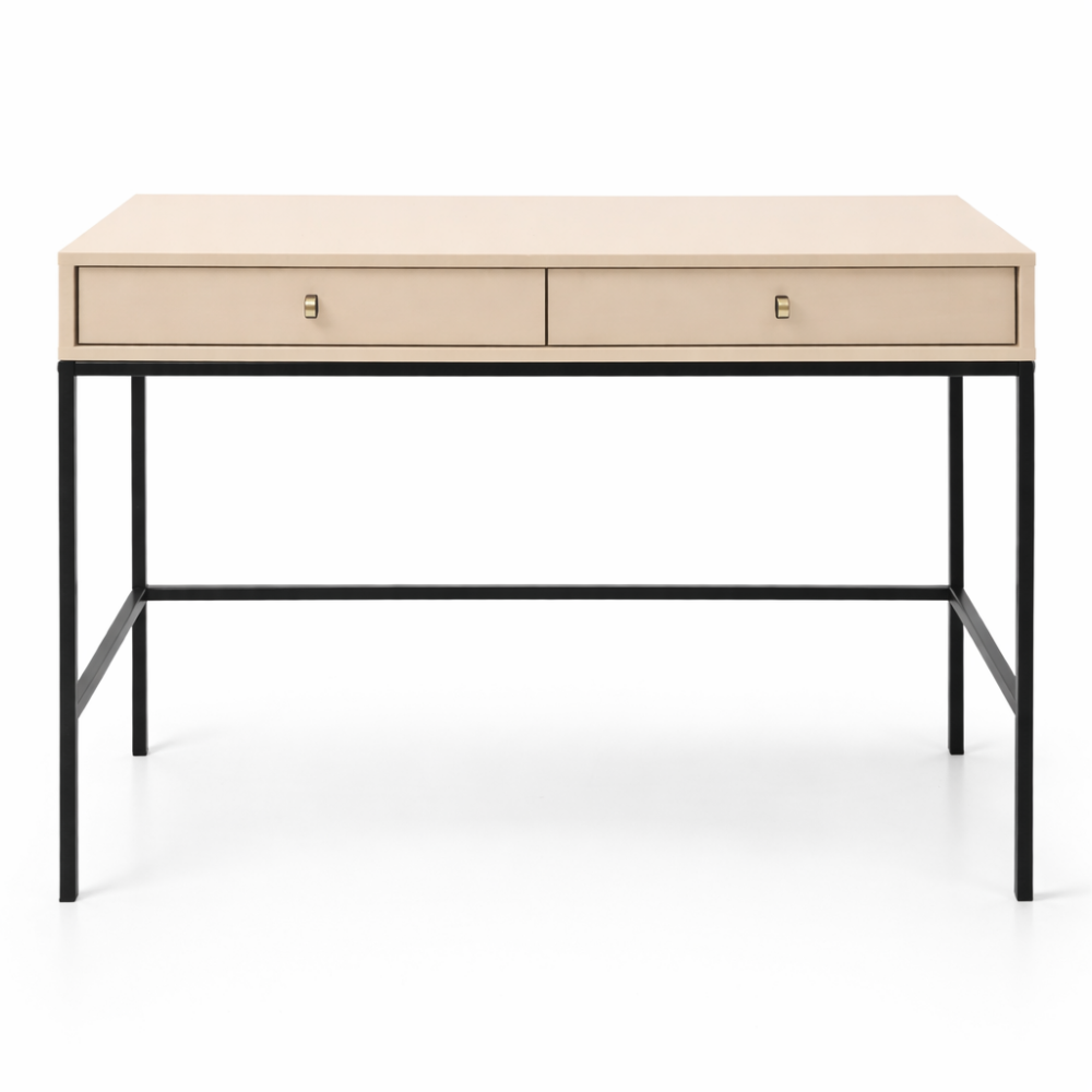 Schminktisch MONCTON - Beige - Metallgriffe - 2 Schubladen - Breite 104 cm, Höhe 77 cm, Tiefe 50 cm – Bild 5