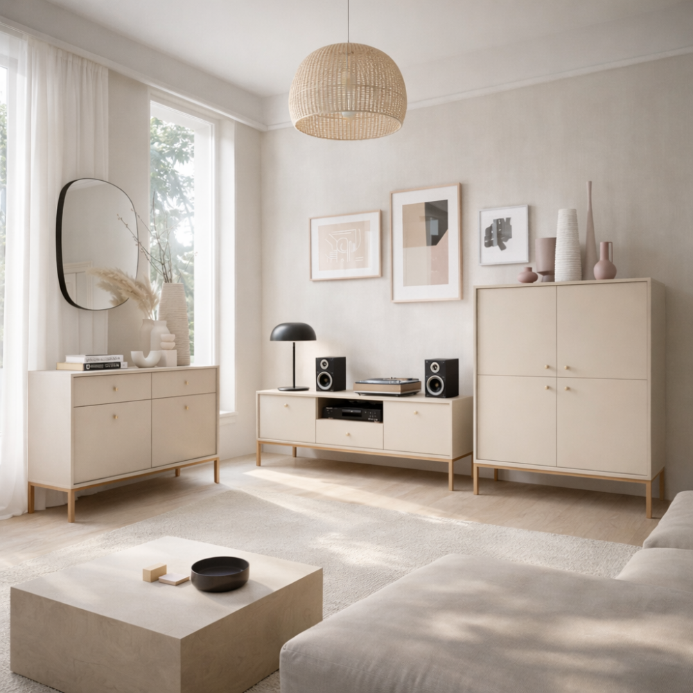 Schminktisch MONCTON - Beige - Metallgriffe - 2 Schubladen - Breite 104 cm, Höhe 77 cm, Tiefe 50 cm – Bild 6