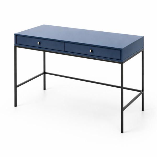 Schminktisch MONCTON - Dunkelblau - Metallgriffe - 2 Schubladen - Breite 104 cm, Höhe 77 cm, Tiefe 50 cm