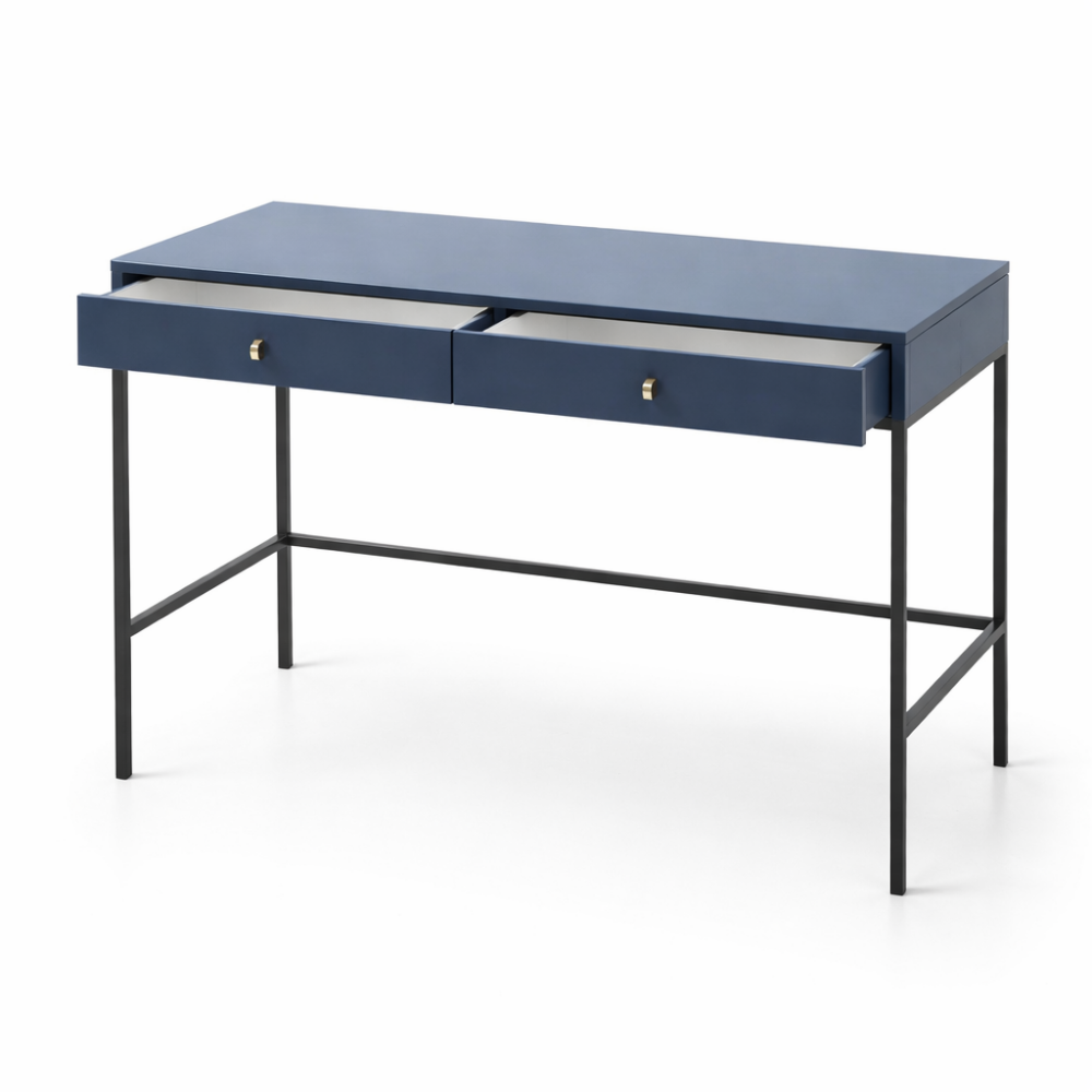Schminktisch MONCTON - Dunkelblau - Metallgriffe - 2 Schubladen - Breite 104 cm, Höhe 77 cm, Tiefe 50 cm – Bild 4