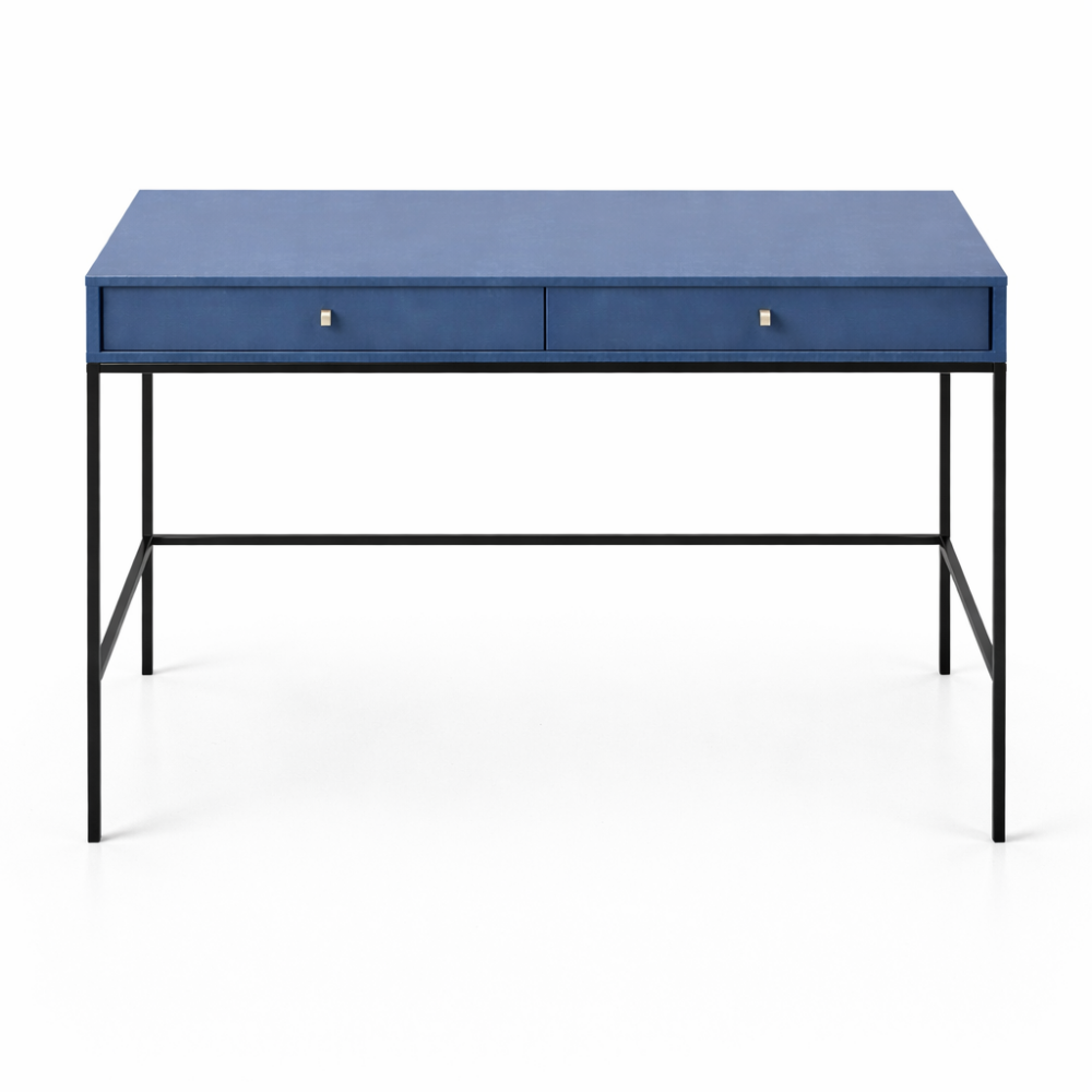 Schminktisch MONCTON - Dunkelblau - Metallgriffe - 2 Schubladen - Breite 104 cm, Höhe 77 cm, Tiefe 50 cm – Bild 5