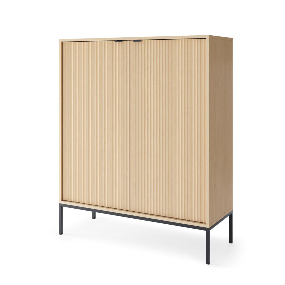 Commode NANAIMO K104 - Farbe Eiche - Schwarze Griffe - Breite 104 cm, Höhe 125 cm, Tiefe 39 cm