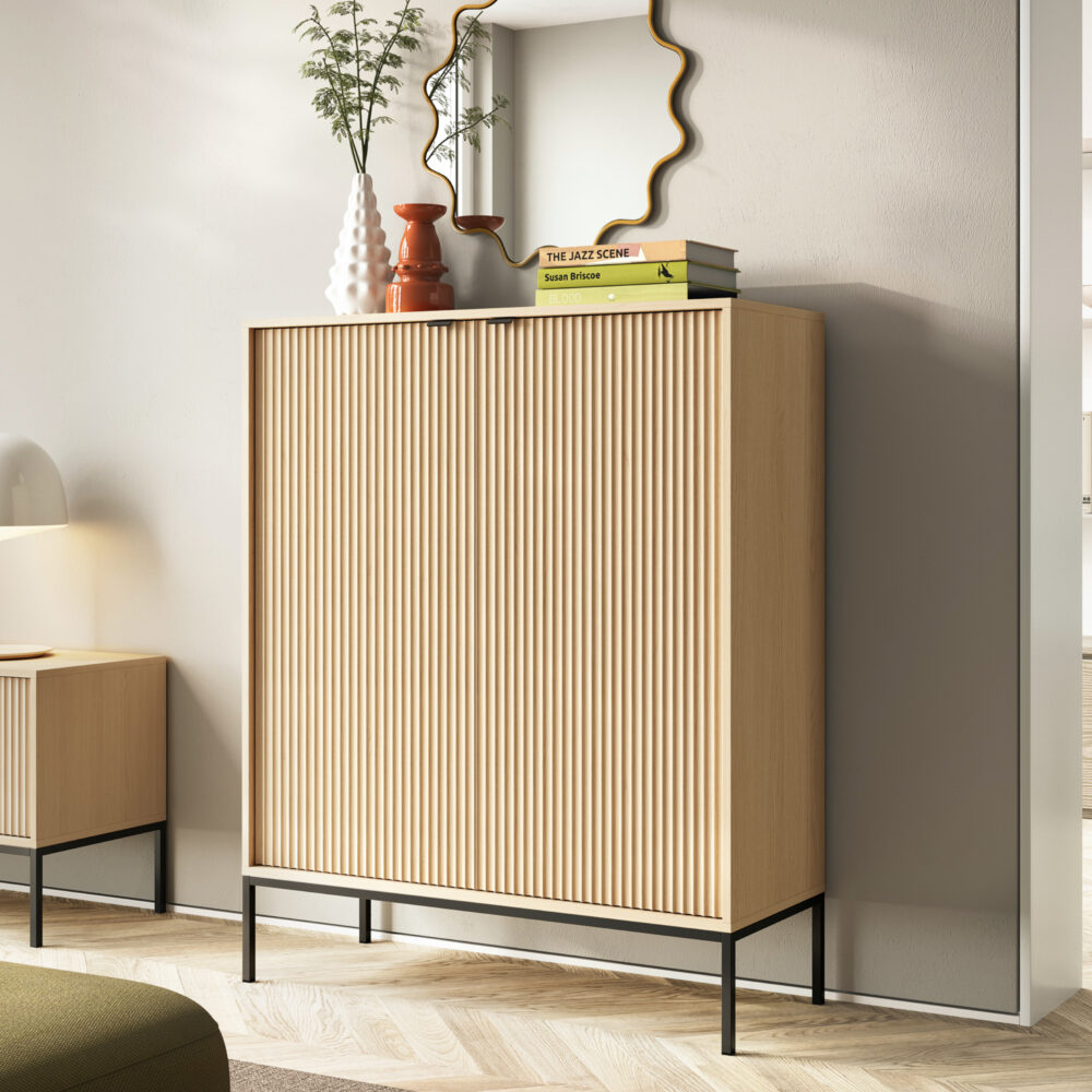 Commode NANAIMO K104 - Farbe Eiche - Schwarze Griffe - Breite 104 cm, Höhe 125 cm, Tiefe 39 cm – Bild 2