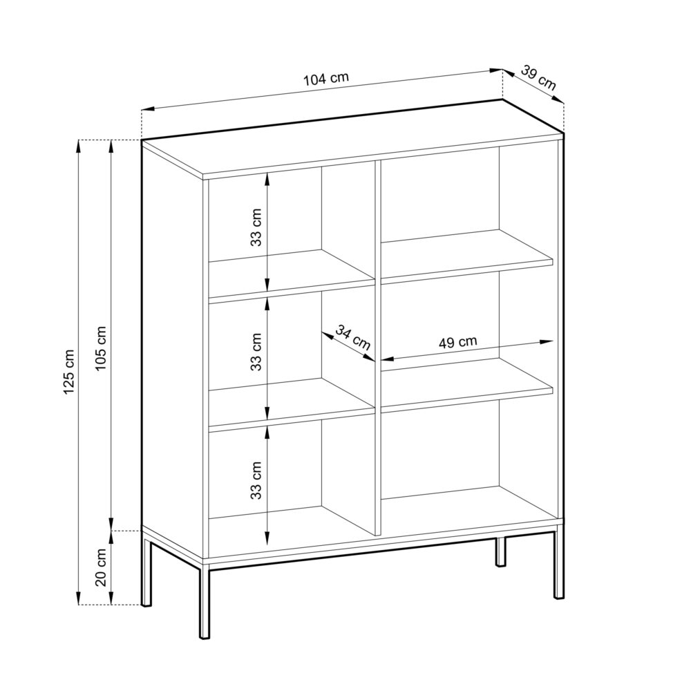 Commode NANAIMO K104 - Farbe Eiche - Schwarze Griffe - Breite 104 cm, Höhe 125 cm, Tiefe 39 cm – Bild 3