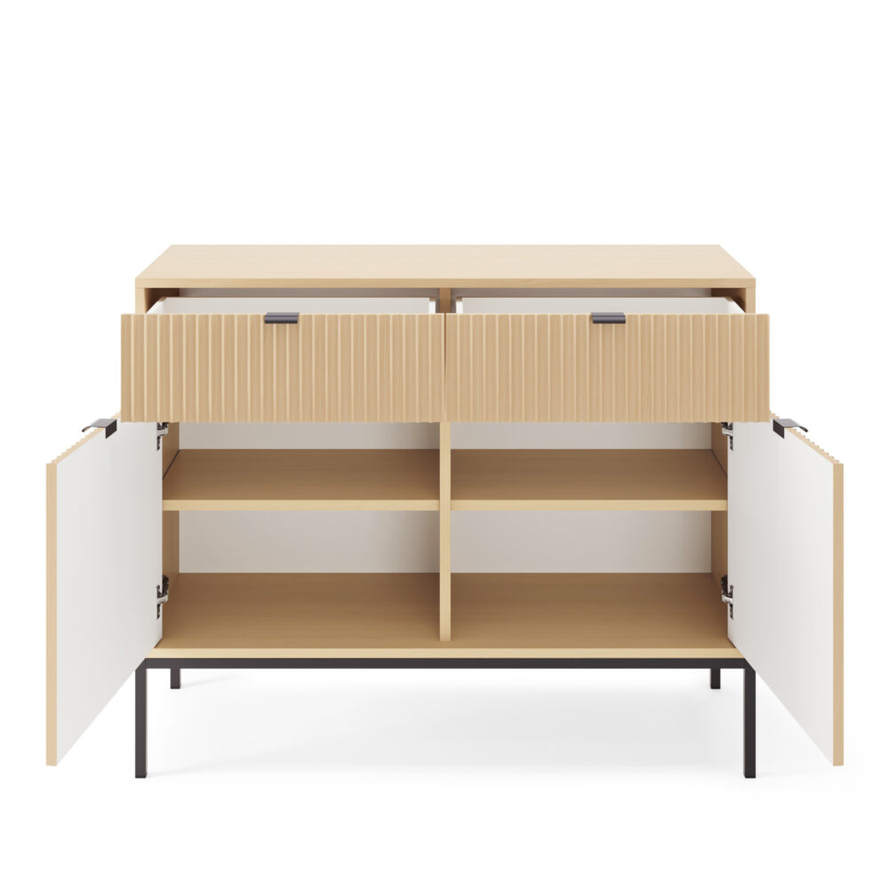 Commode NANAIMO KSZ104 - Farbe Eiche - Schwarze Griffe - 2 Schubladen - Breite 104 cm, Höhe 83 cm, Tiefe 39 cm – Bild 4