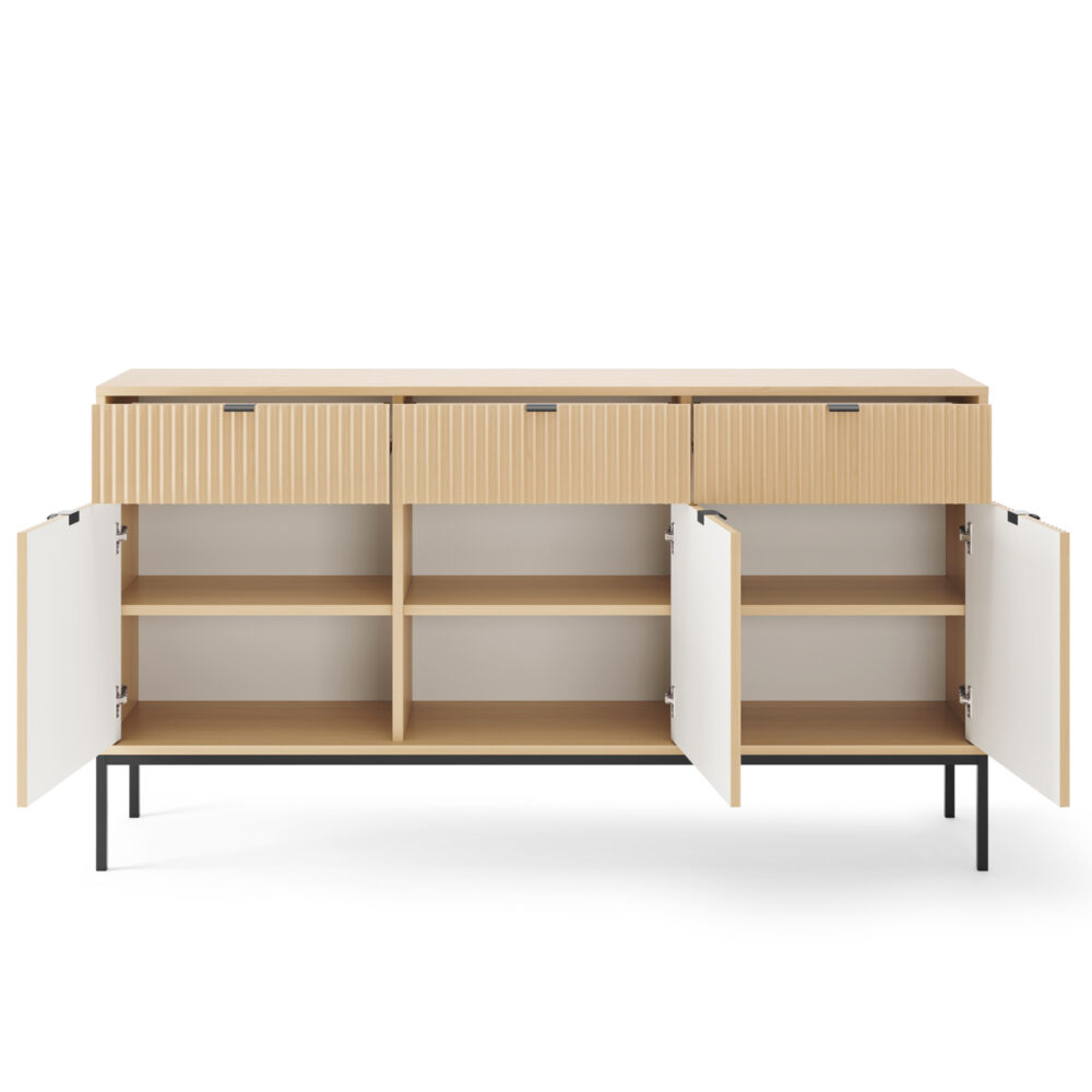 Commode NANAIMO KSZ154 - Farbe Eiche - Schwarze Griffe - 3 Schubladen - Breite 154 cm, Höhe 83 cm, Tiefe 39 cm – Bild 4