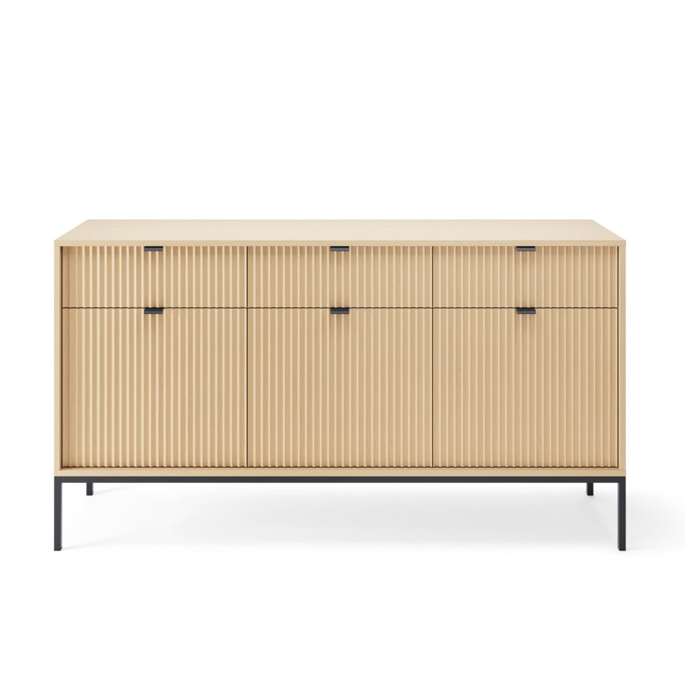 Commode NANAIMO KSZ154 - Farbe Eiche - Schwarze Griffe - 3 Schubladen - Breite 154 cm, Höhe 83 cm, Tiefe 39 cm – Bild 7