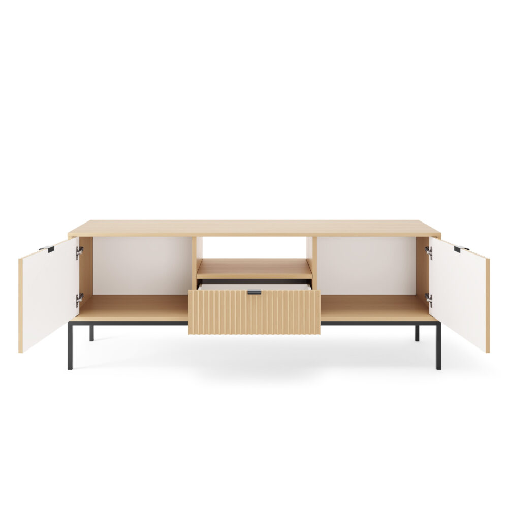 Fernsehtisch NANAIMO - Farbe Eiche - Schwarze Griffe - Breite 154 cm, Höhe 56 cm, Tiefe 39 cm – Bild 4