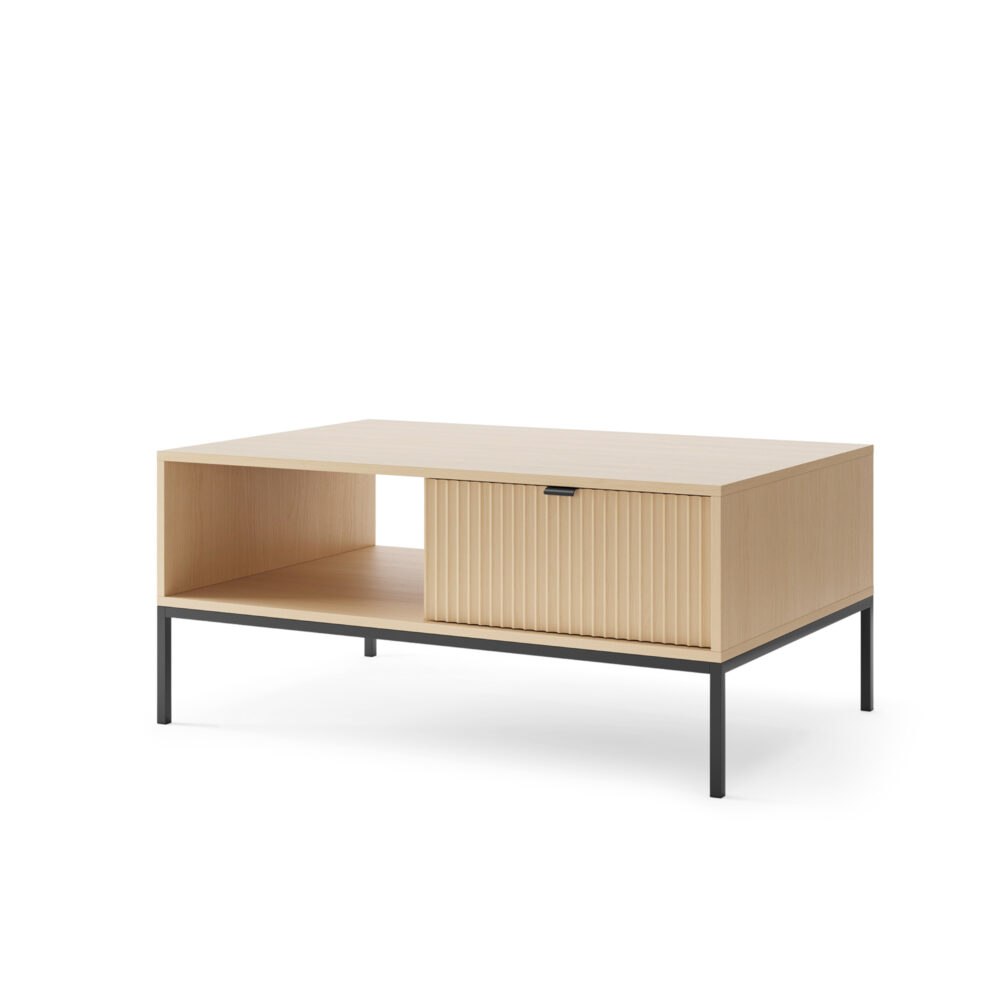 Couchtisch NANAIMO - Farbton Eiche - Schwarze Griffe - Mit Schublade - Breite 104 cm, Höhe 48 cm, Tiefe 68 cm – Bild 1
