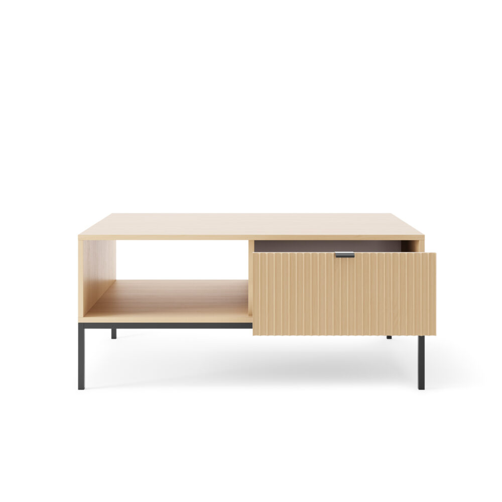 Couchtisch NANAIMO - Farbton Eiche - Schwarze Griffe - Mit Schublade - Breite 104 cm, Höhe 48 cm, Tiefe 68 cm – Bild 3