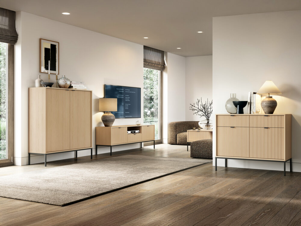 Couchtisch NANAIMO - Farbton Eiche - Schwarze Griffe - Mit Schublade - Breite 104 cm, Höhe 48 cm, Tiefe 68 cm – Bild 4