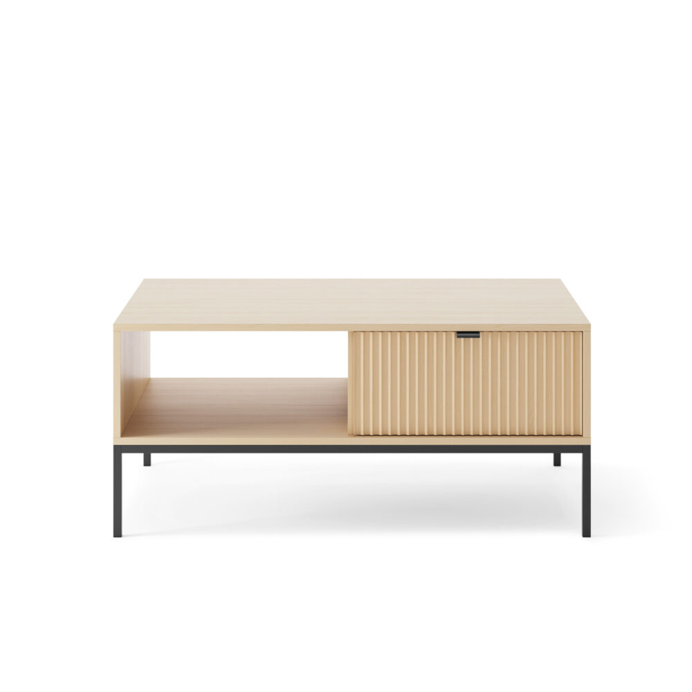 Couchtisch NANAIMO - Farbton Eiche - Schwarze Griffe - Mit Schublade - Breite 104 cm, Höhe 48 cm, Tiefe 68 cm – Bild 5