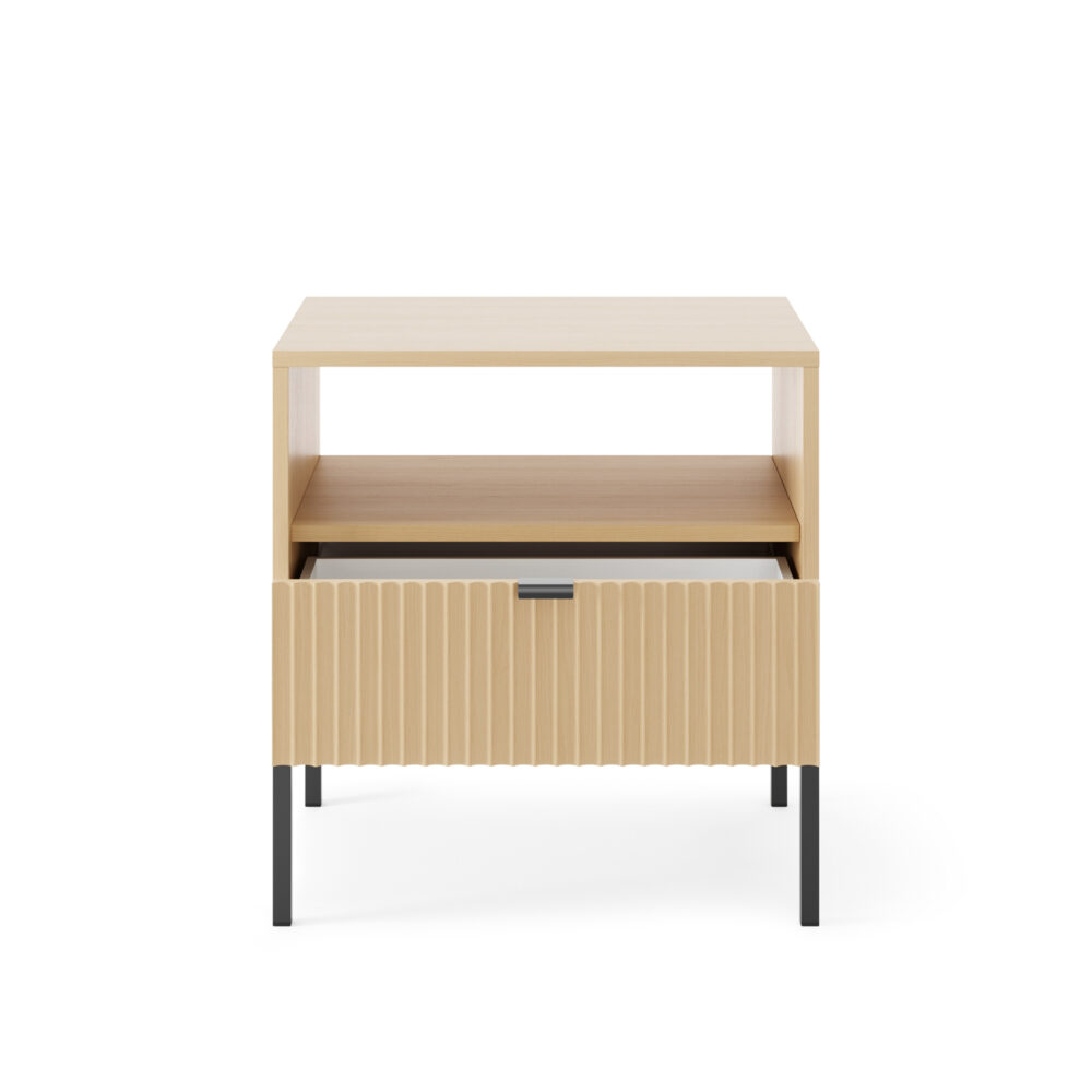 Nachtkommode NANAIMO - Farbe Eiche - Schwarze Griffe - Mit Schublade - Breite 54 cm, Höhe 56 cm, Tiefe 39 cm – Bild 4
