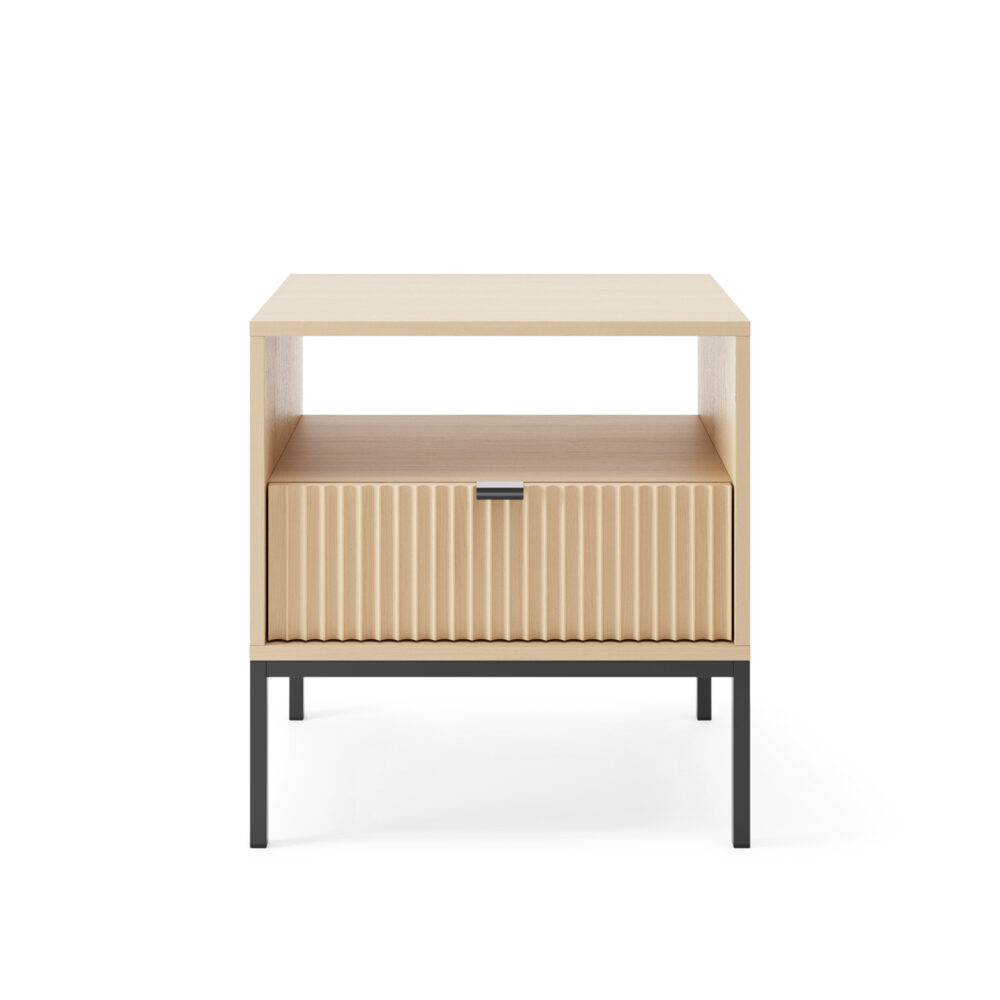 Nachtkommode NANAIMO - Farbe Eiche - Schwarze Griffe - Mit Schublade - Breite 54 cm, Höhe 56 cm, Tiefe 39 cm – Bild 7