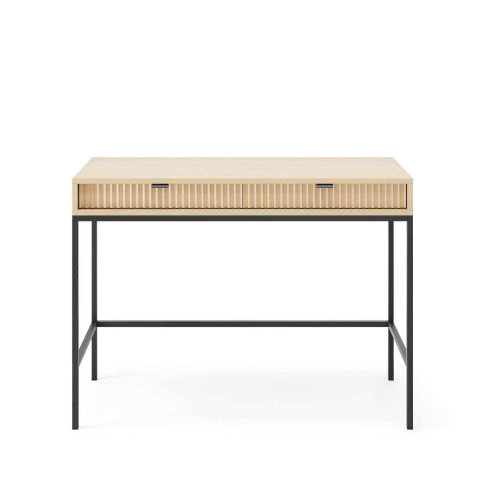 Toaletka NANAIMO - Farbe Eiche - Schwarze Griffe - Zwei Schubladen - Breite 104 cm, Höhe 77 cm, Tiefe 50 cm – Bild 7